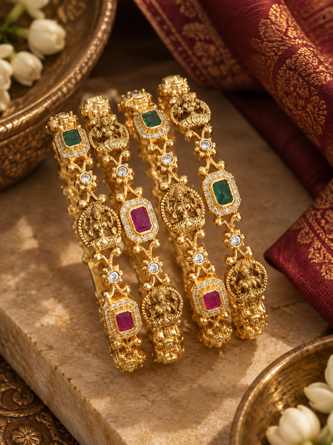 Multicolour Rectangular Stone Bangle Set
