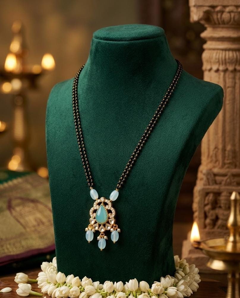 Gold Plated Aqua Blue Stone Mangalsutra