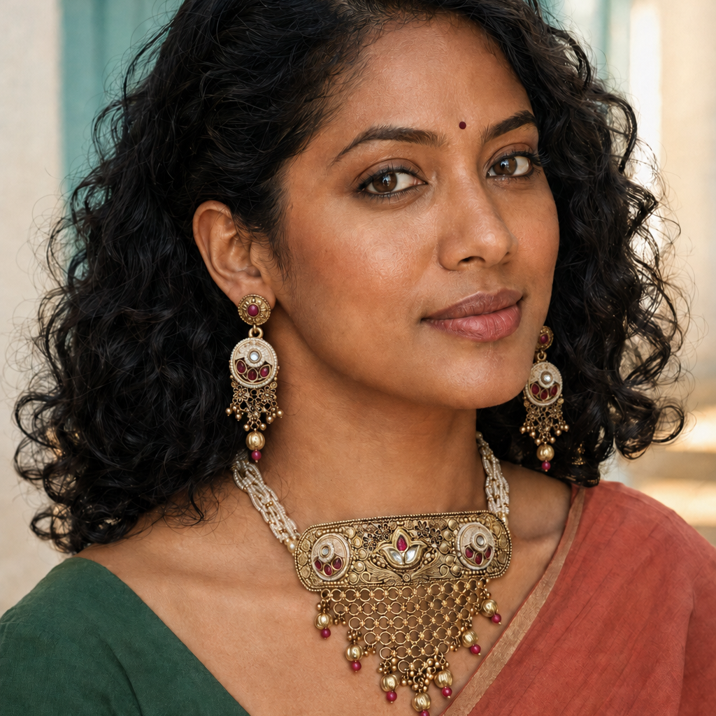 Rajwadi Floral Kundan Choker with Ruby Accents