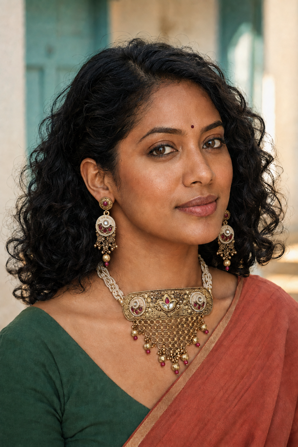 Rajwadi Floral Kundan Choker with Ruby Accents