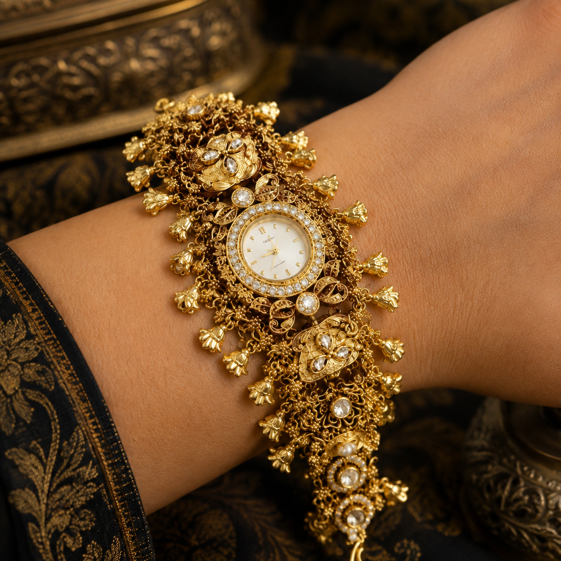 Rajwadi Pearl Kundan Statement Watch