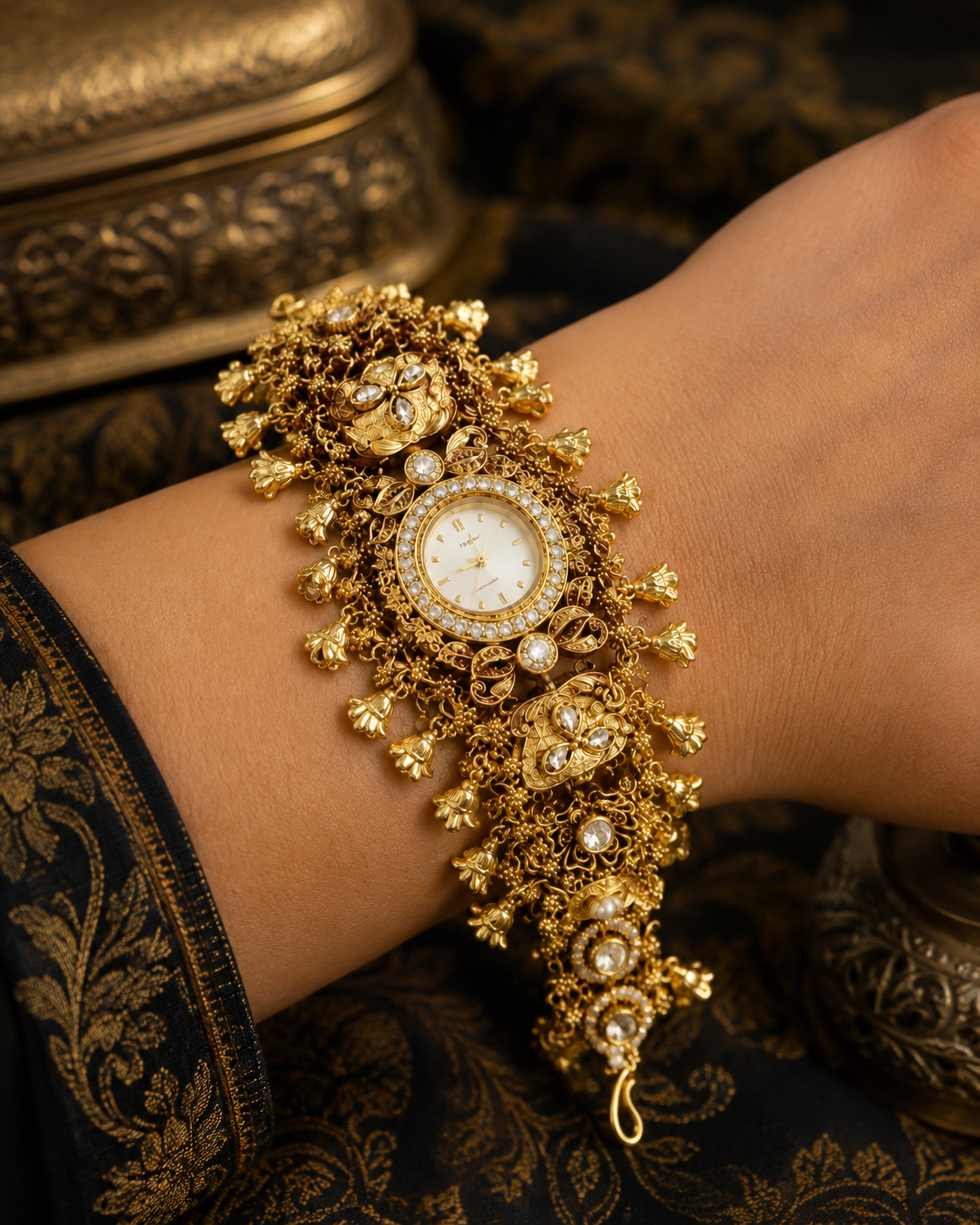 Rajwadi Pearl Kundan Statement Watch