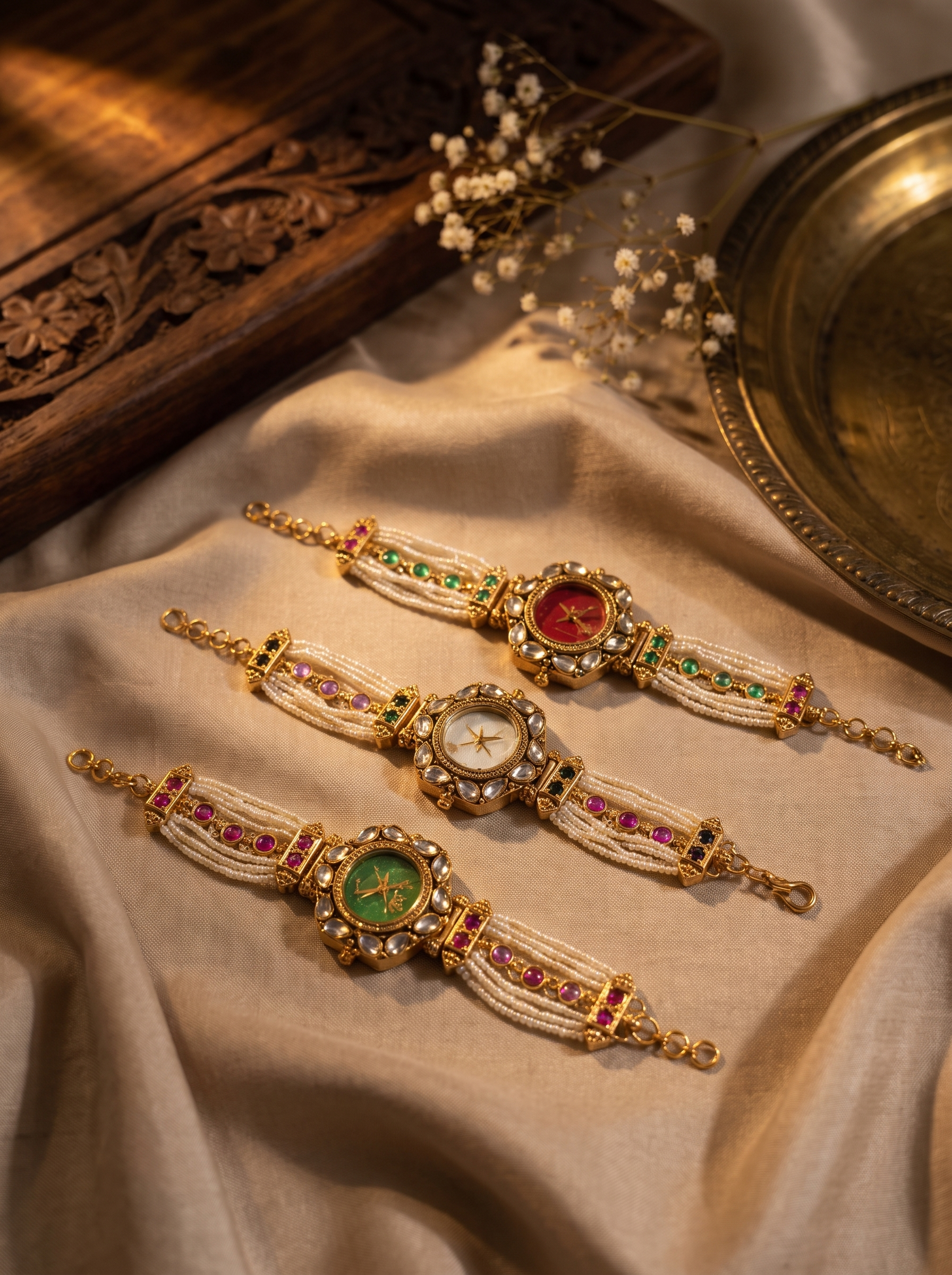 Set of 3 Pearl Beaded Kundan Watches