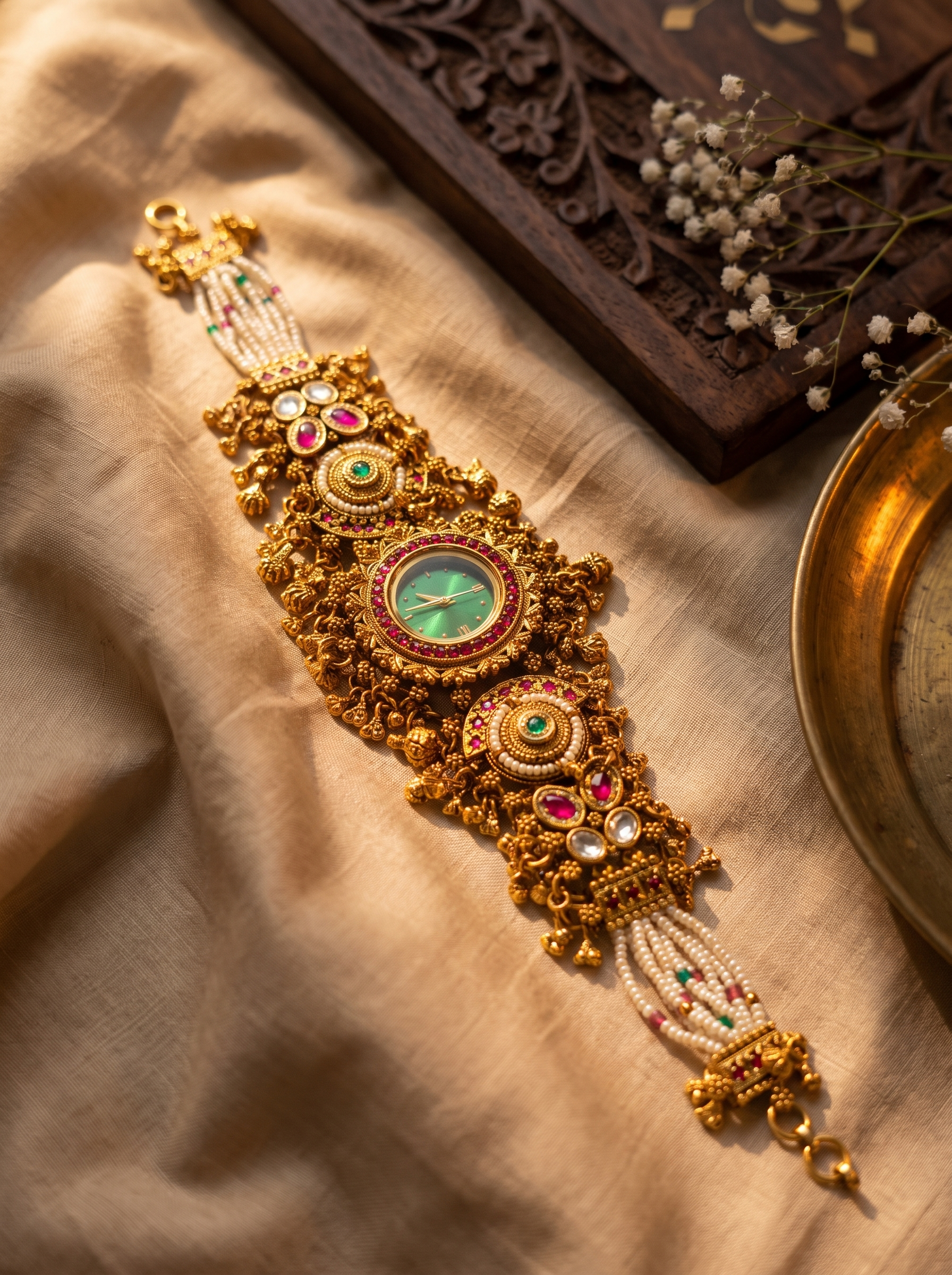 Emerald Kundan Floral Heritage Watch