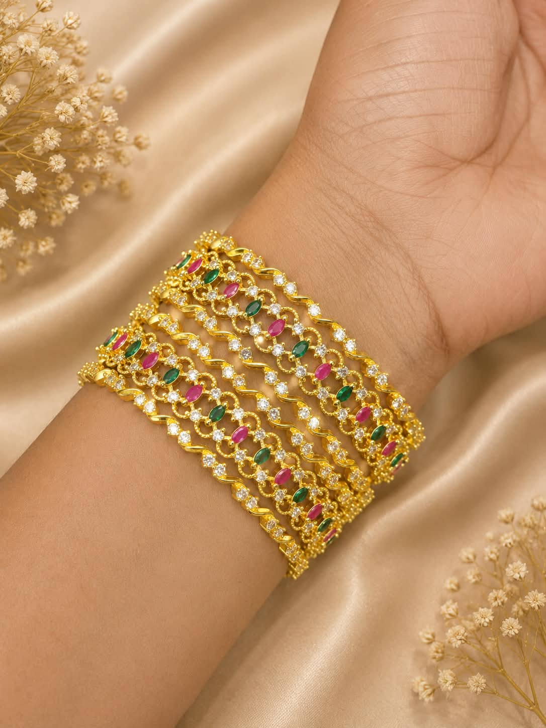 Gold Plated Multicolour Stone Traditional Bangle