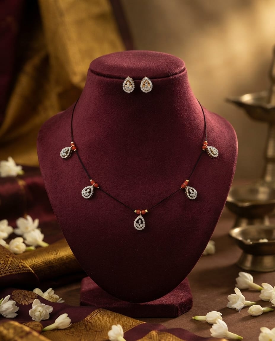 White Teardrop Black Bead Mangalsutra