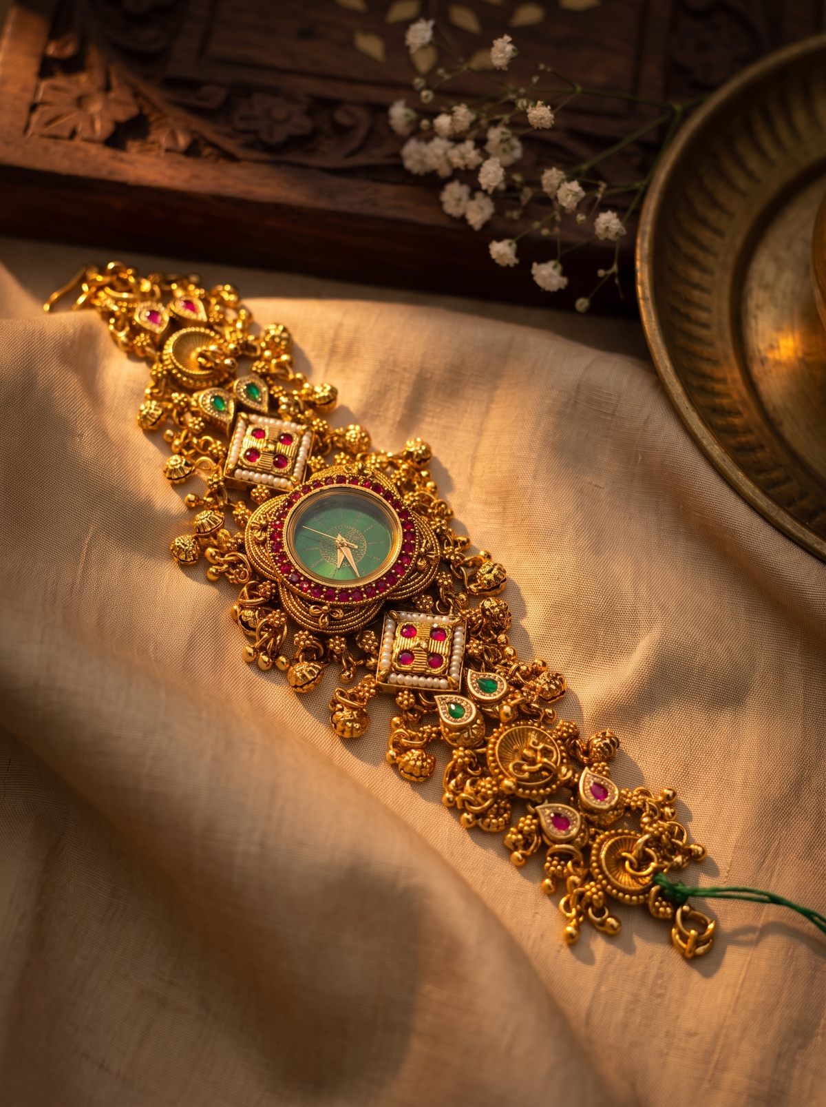 Green Kundan Geometric Heritage Watch