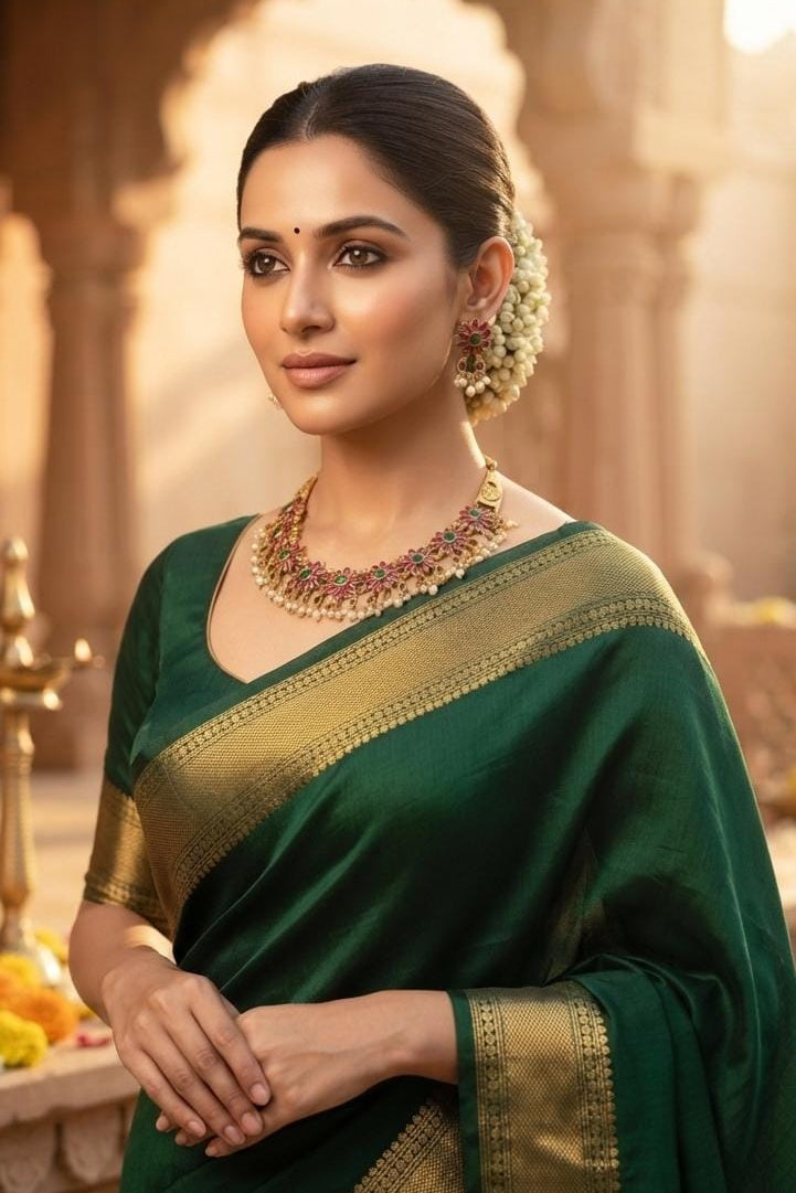Ruby Green Floral Necklace and Earrings Set