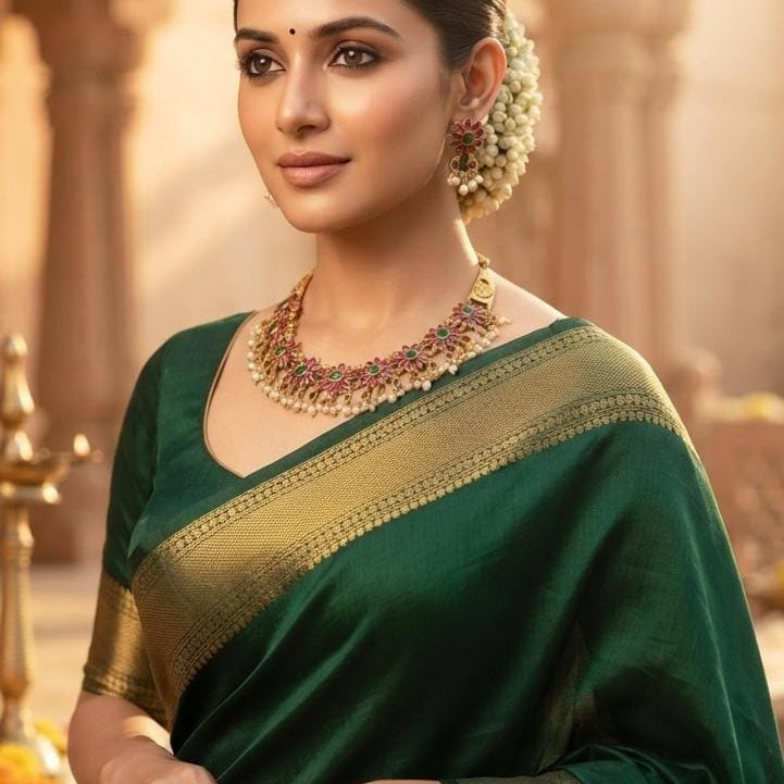 Ruby Green Floral Necklace and Earrings Set