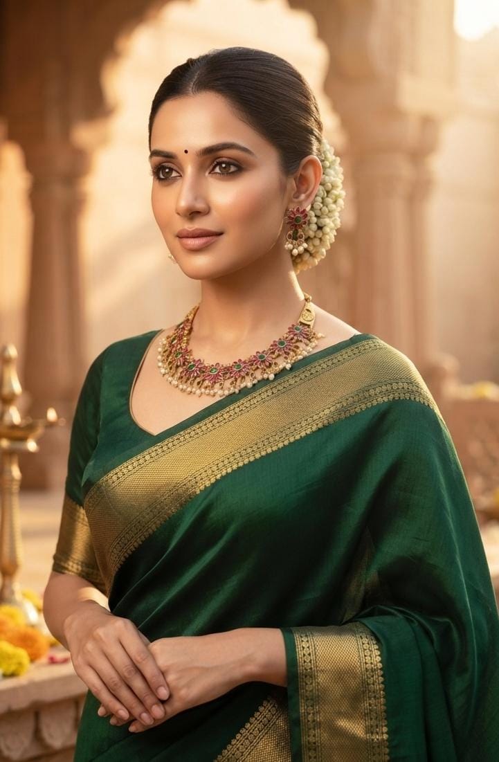 Ruby Green Floral Necklace and Earrings Set