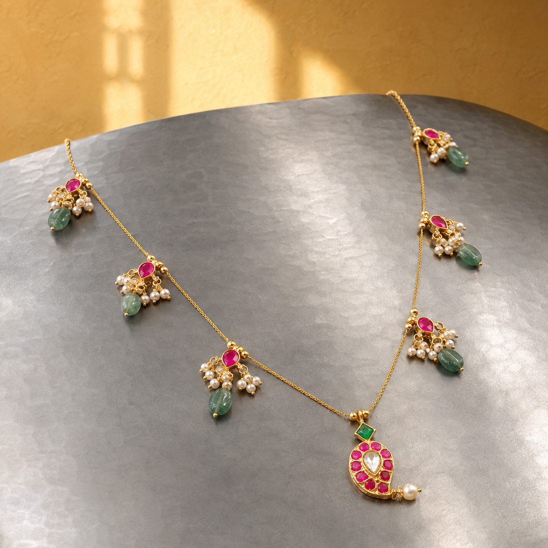 Floral Charm Gold Tone Necklace