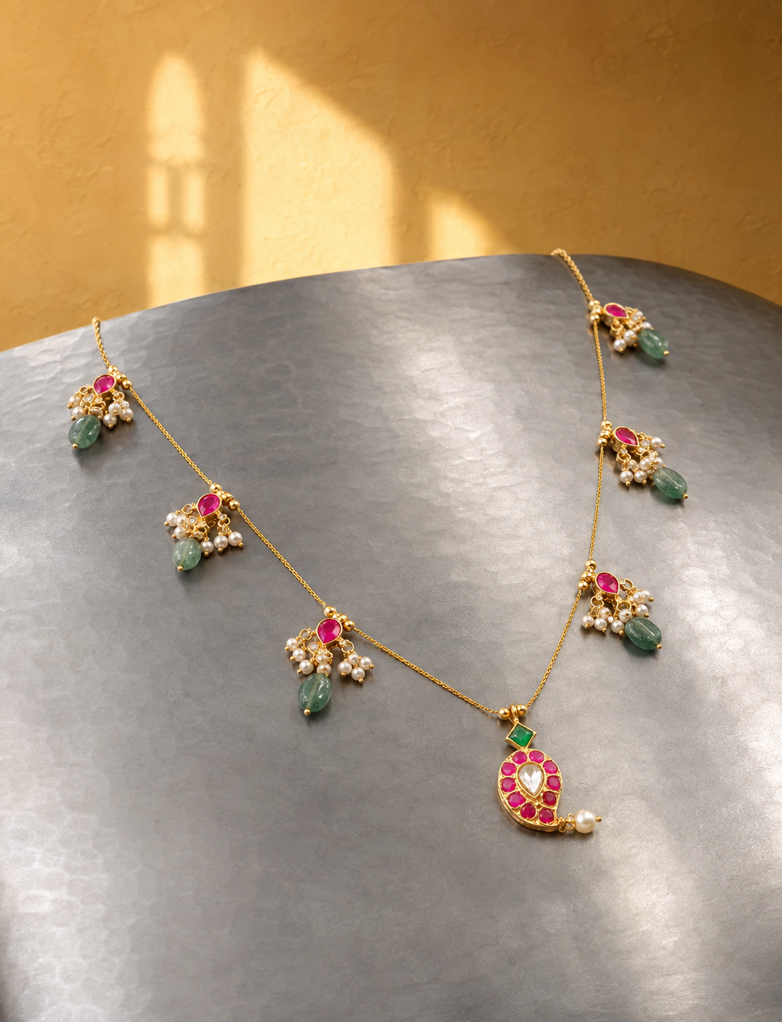Floral Charm Gold Tone Necklace