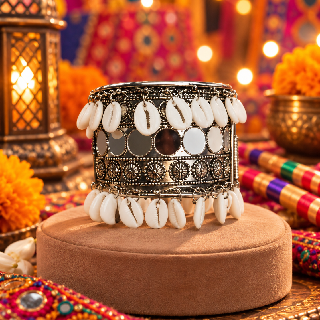 Mirror Work Shell Cuff Bracelet
