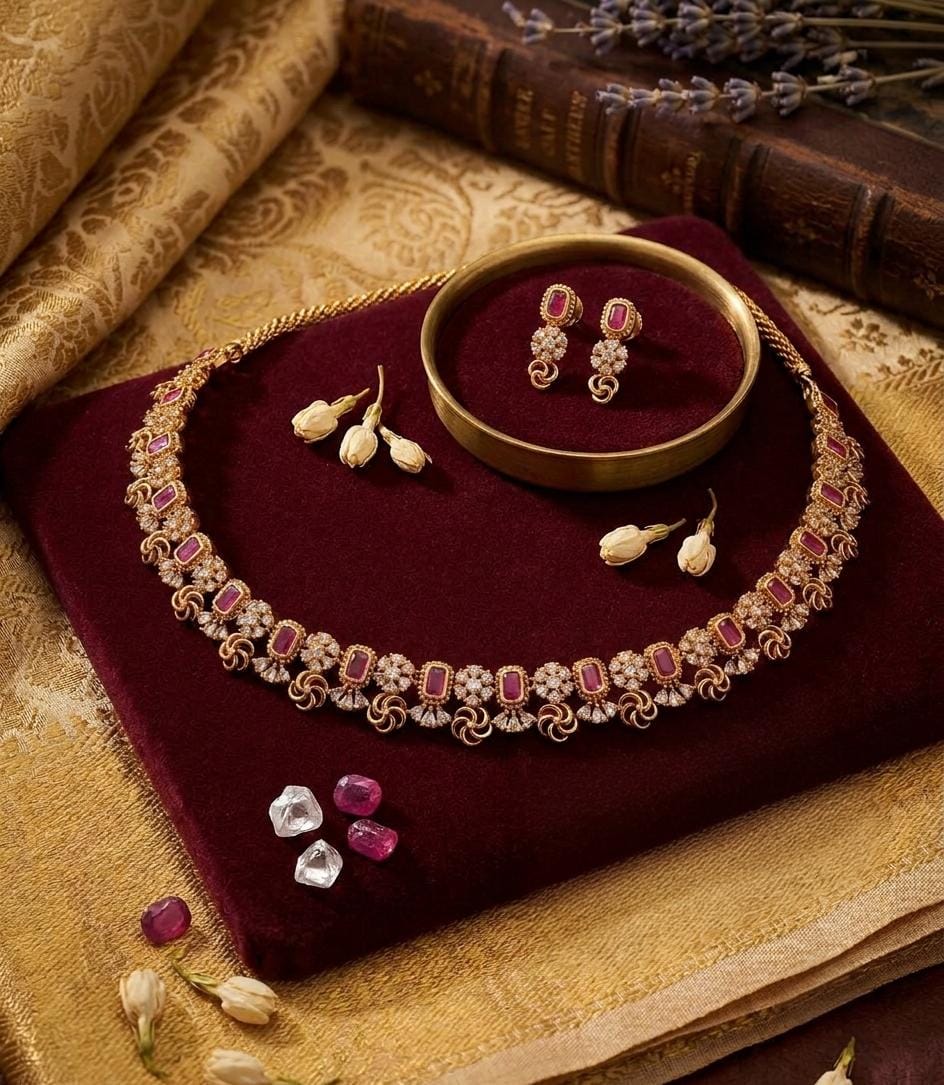 Ruby Stone Gold-Plated Necklace Set