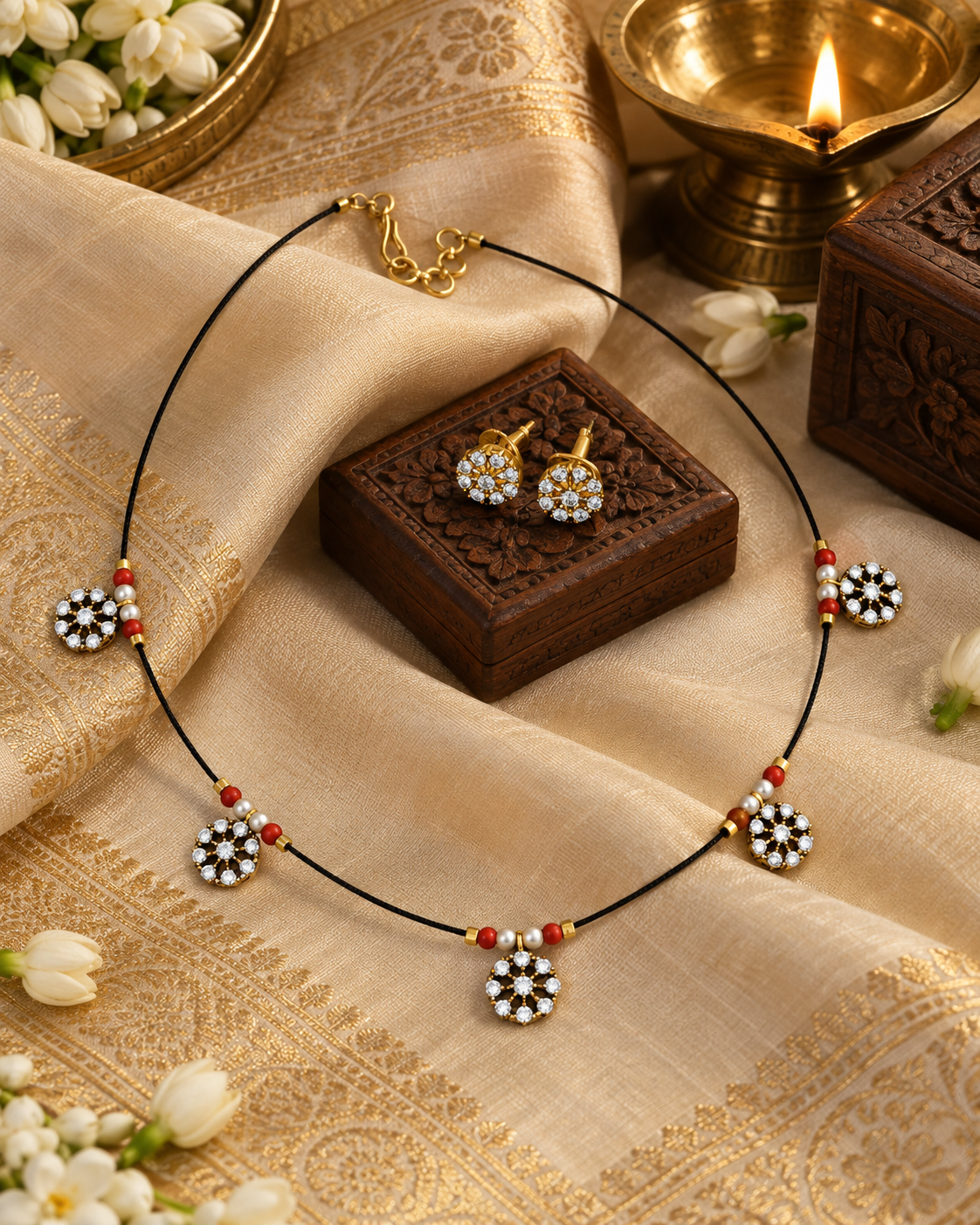 White Red Floral Mangalsutra