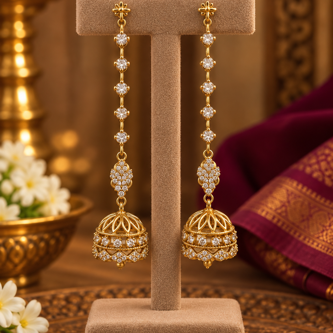 White Stone Long Jhumka Earrings