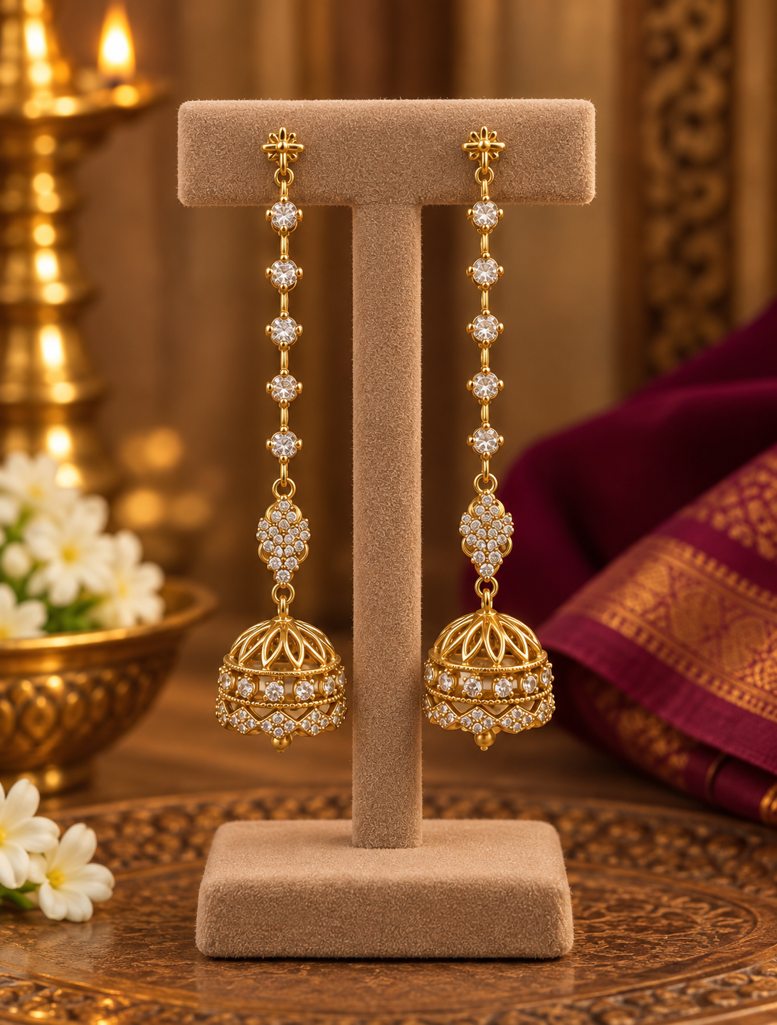 White Stone Long Jhumka Earrings