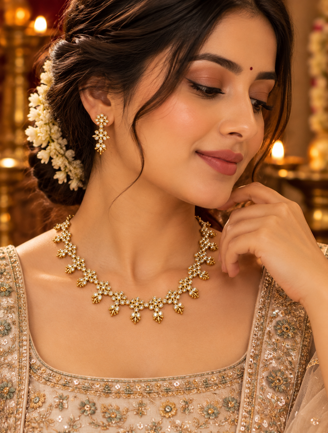 Floral Crystal Necklace and Earrings Set
