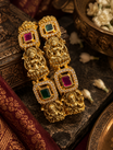 Gold Plated Green Pink Stone Temple Design Bangle