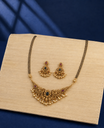 Green Stone Gold Plated Pendant Black Bead Mangalsutra