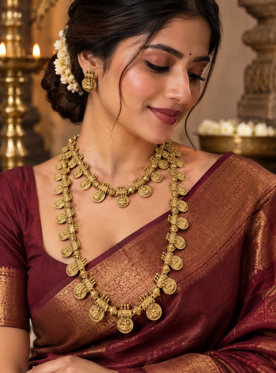 Double-Layer Kasula Gold Plated Necklace Set