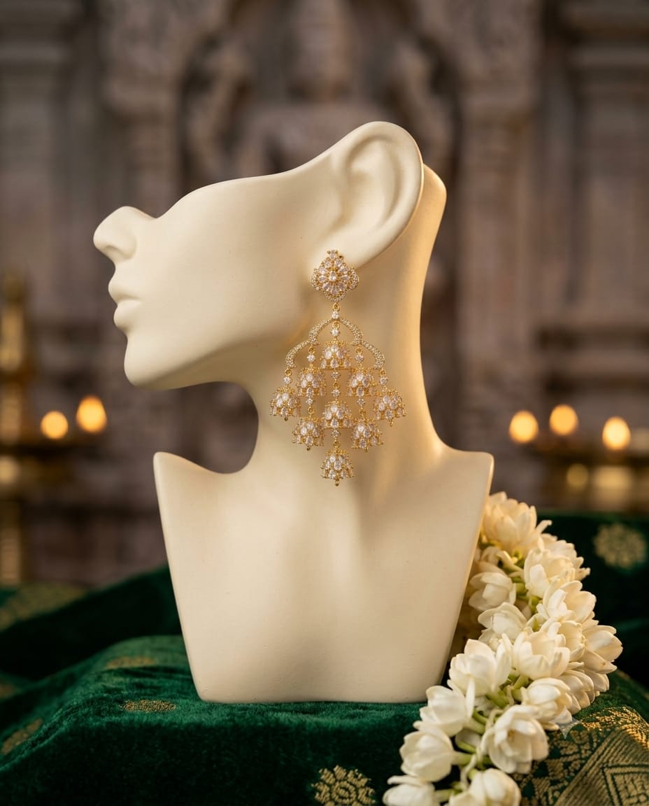 White Stone Layered Chandelier Earrings