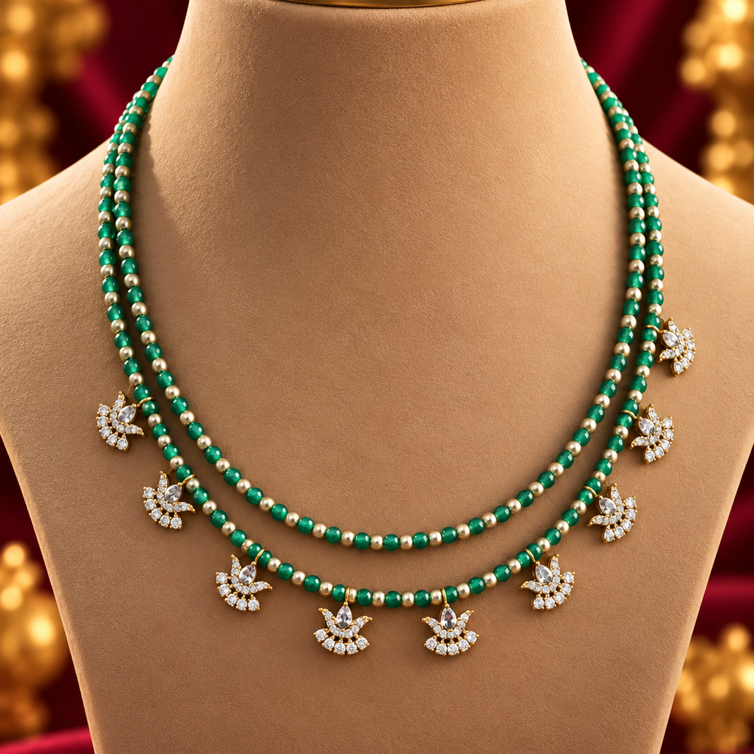 Green Bead Floral Charm Mangalsutra