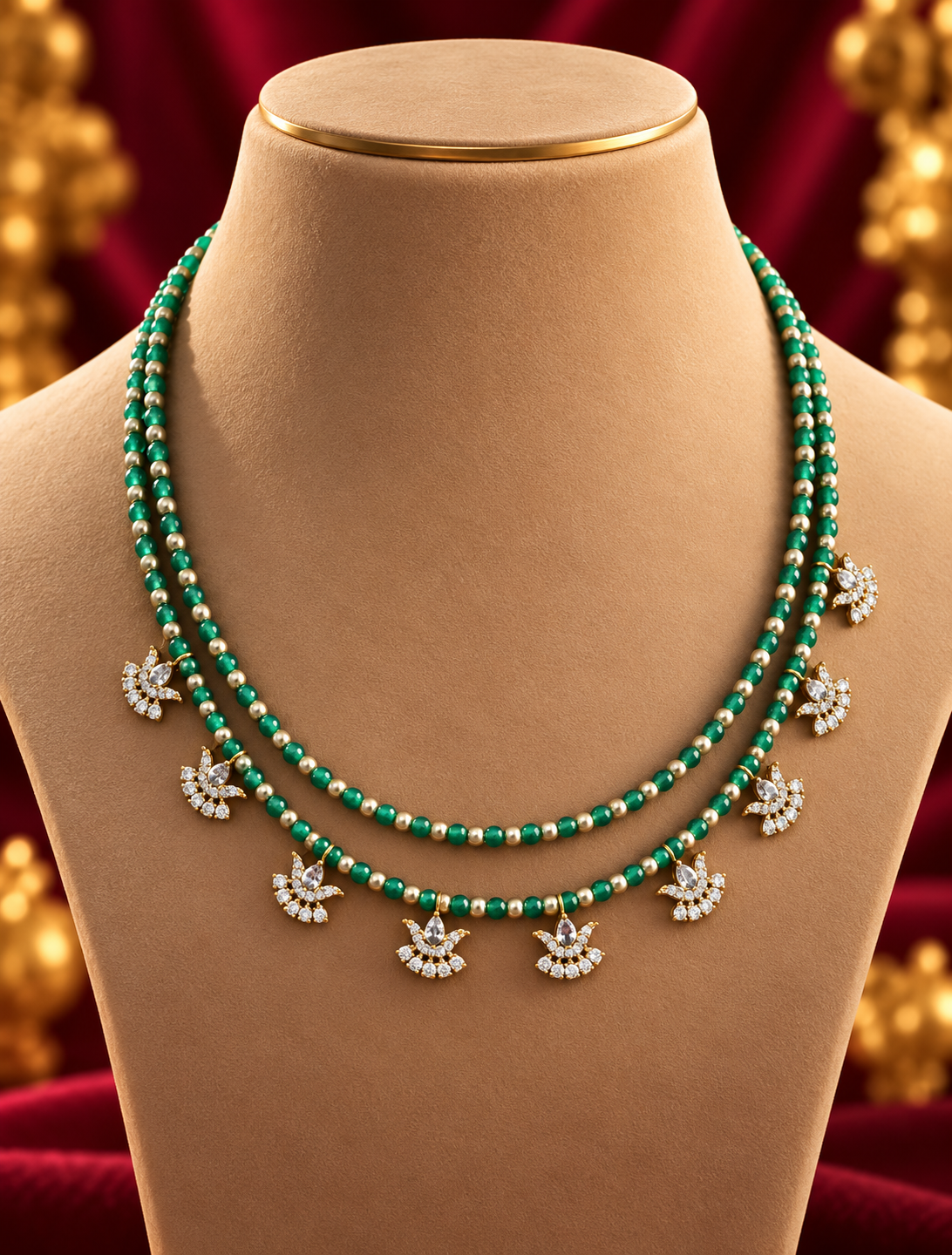 Green Bead Floral Charm Mangalsutra