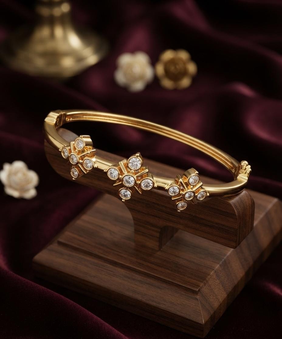 Gold Finish Floral Stone Kada