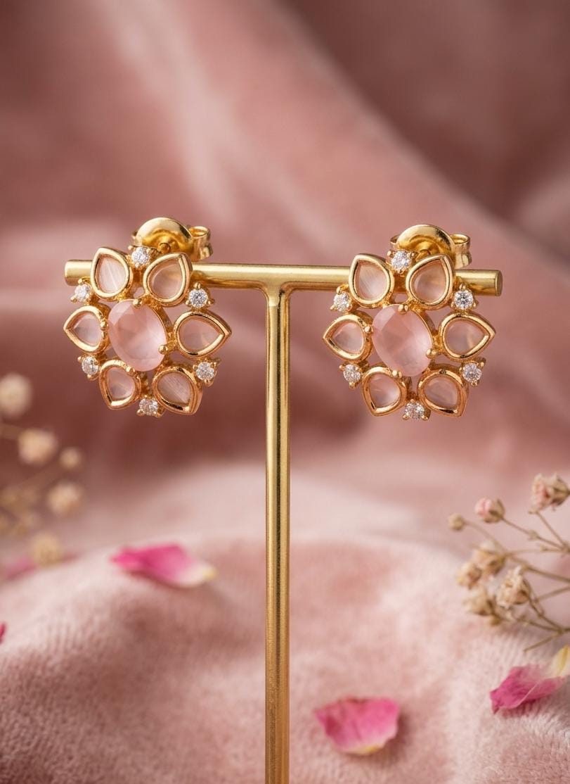 Pink Petal Floral Stud Earrings