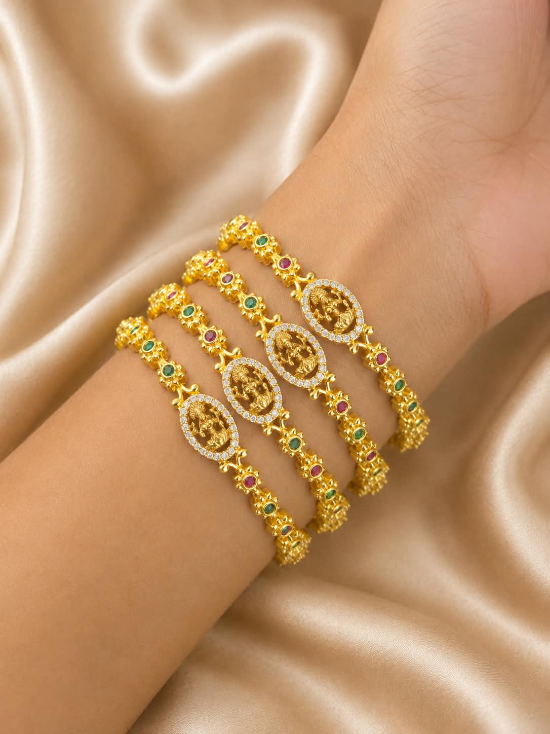 Multicolour Oval Motif Bangle Set