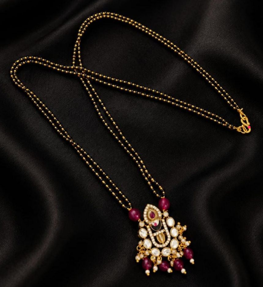 Gold Finish Red White Stone Mangalsutra