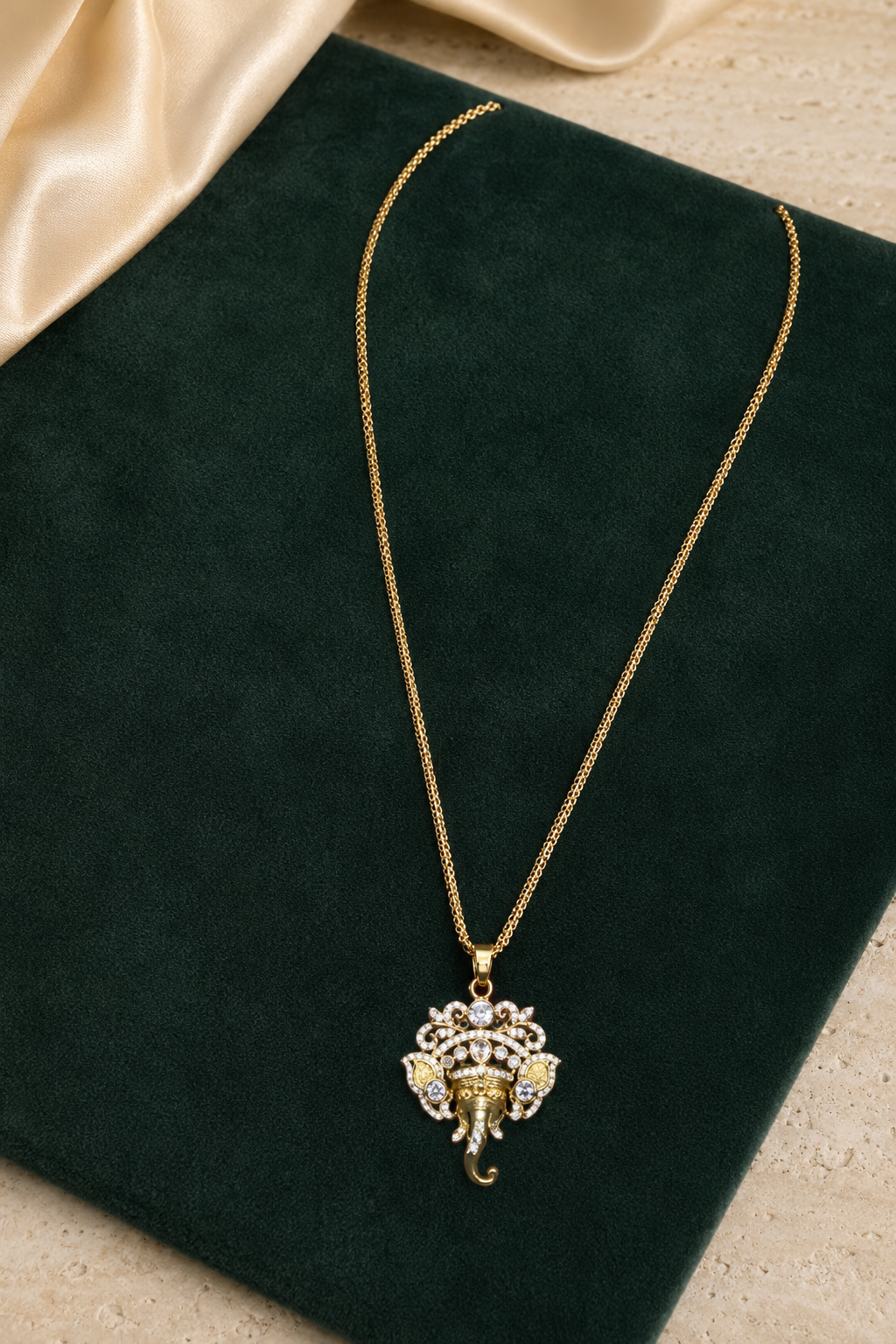 Elephant Oxidised Gold Tone Pendant Necklace