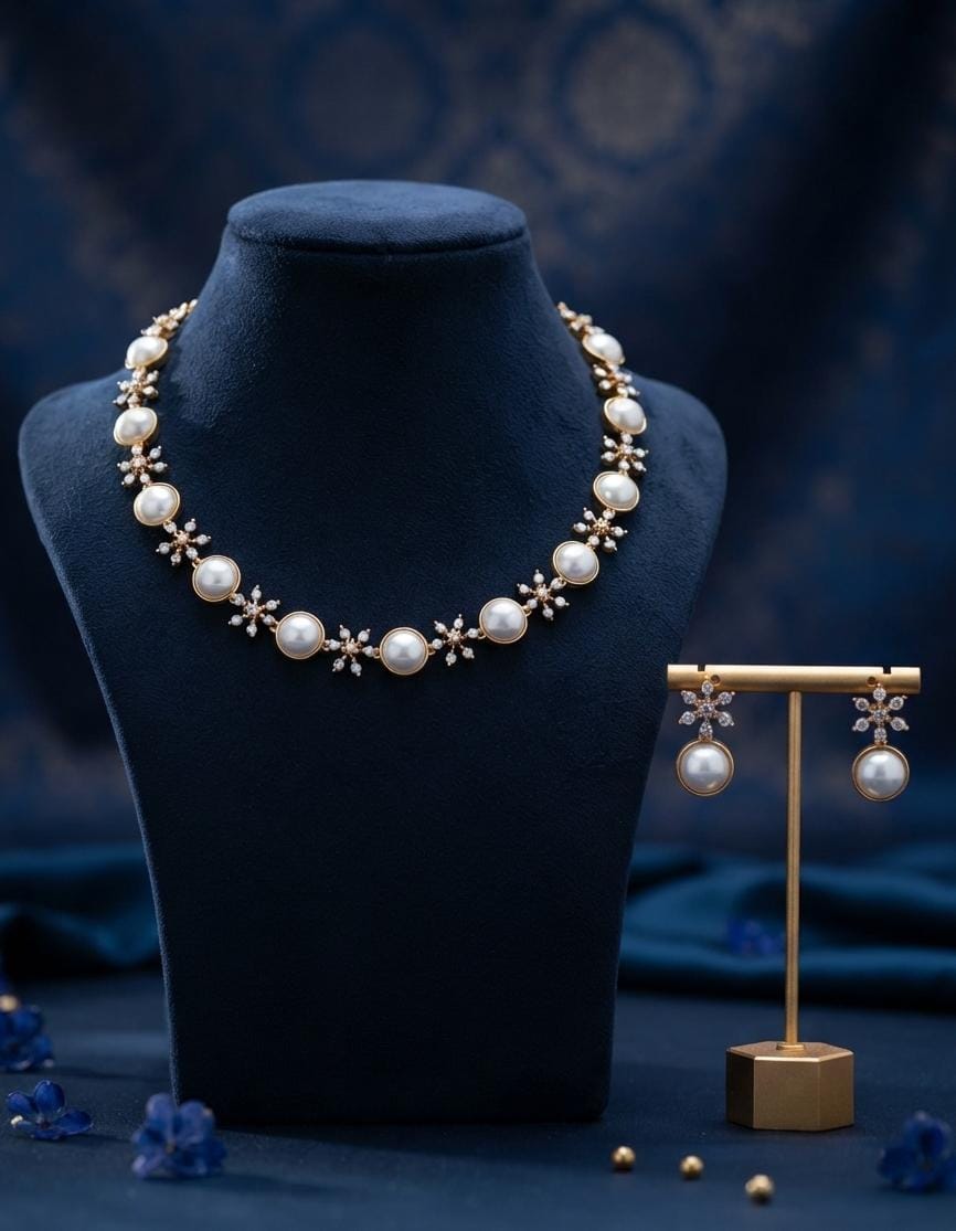 Pearl Floral Necklace and Earrings Set