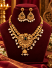 Gold Finish Floral Pendant Necklace Set with Earrings