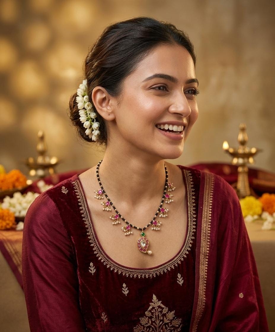 Pink Green Stone Traditional Mangalsutra