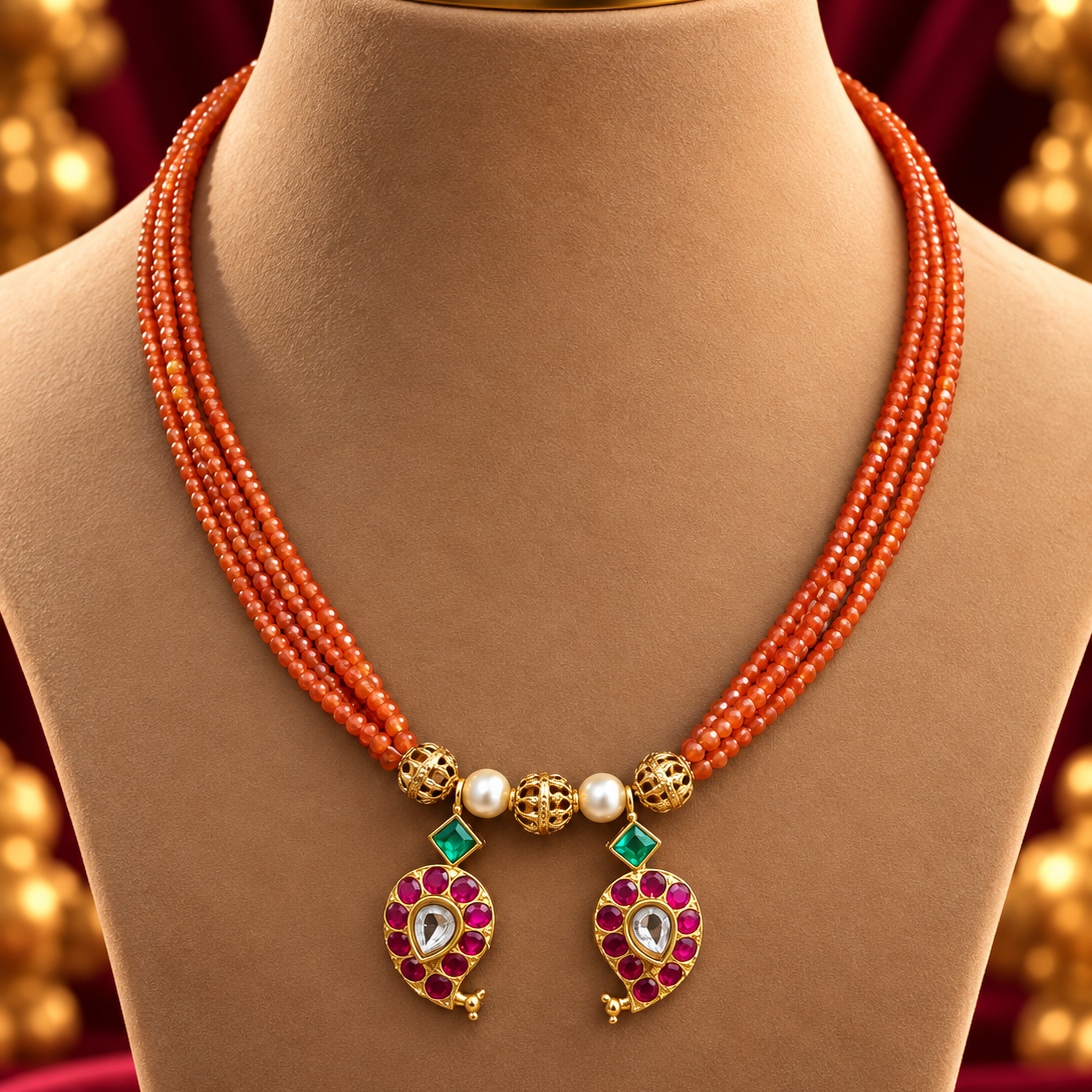 Orange Bead Paisley Pendant Mangalsutra
