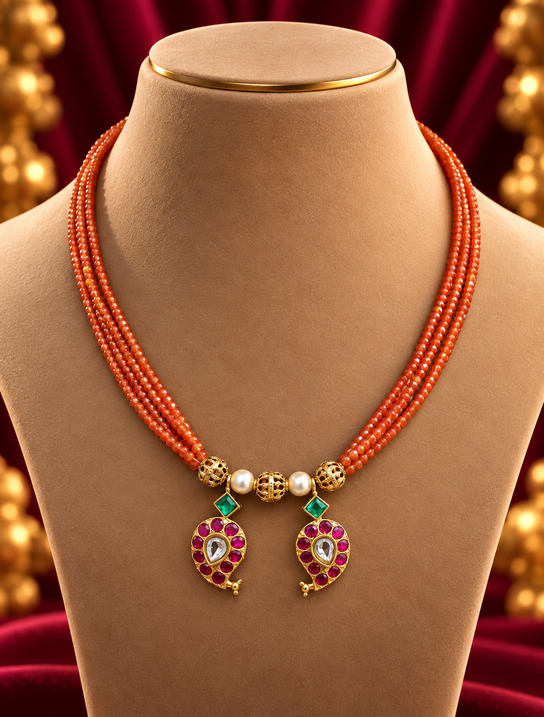 Orange Bead Paisley Pendant Mangalsutra