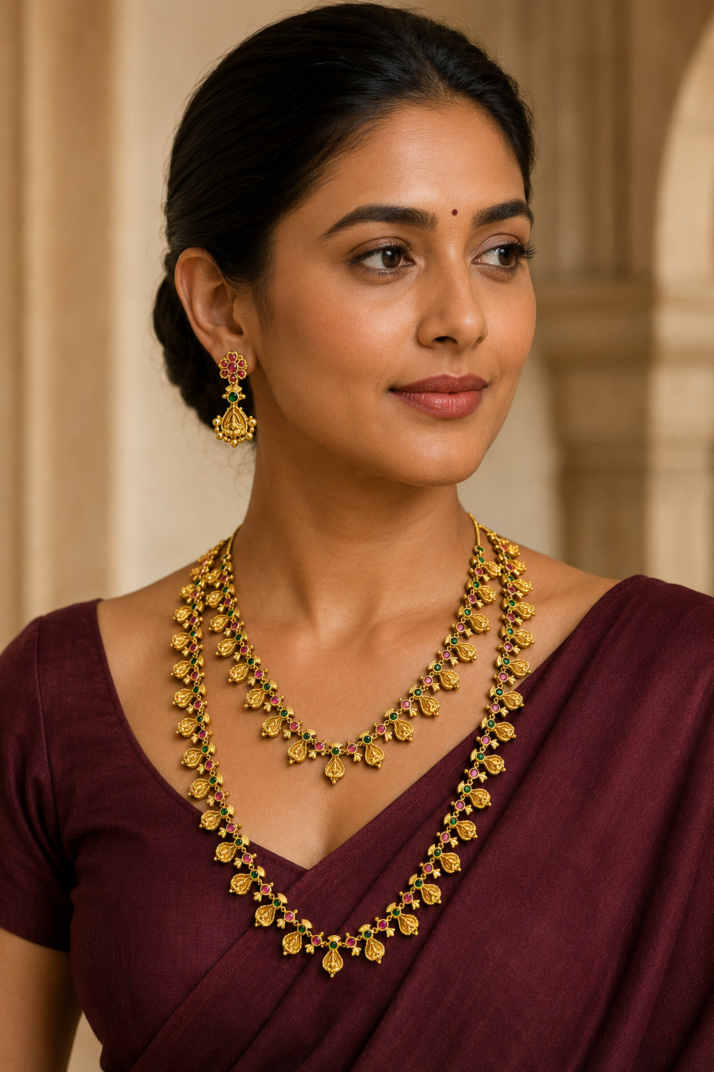 Layered Floral Gold Plated Haram Necklace Set