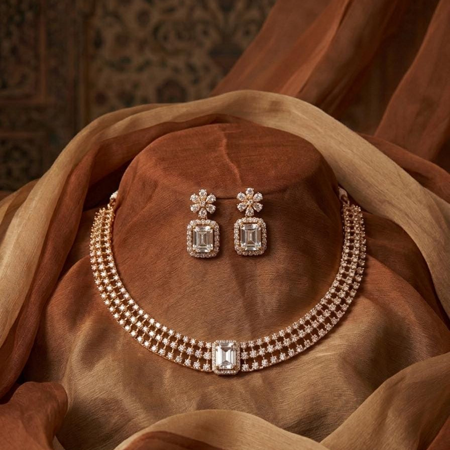 White Stone Necklace Set