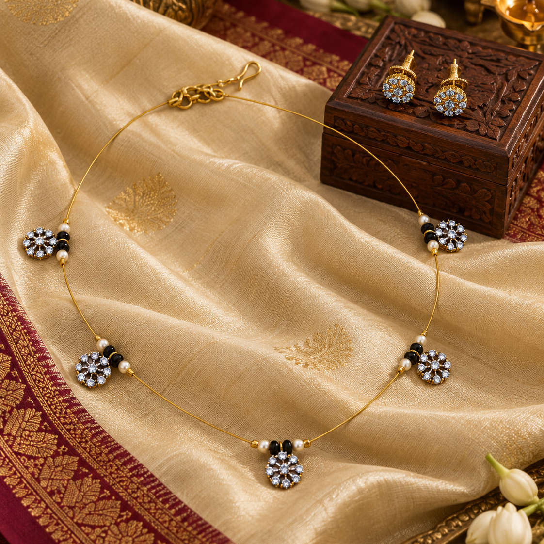 White Floral Motif Mangalsutra