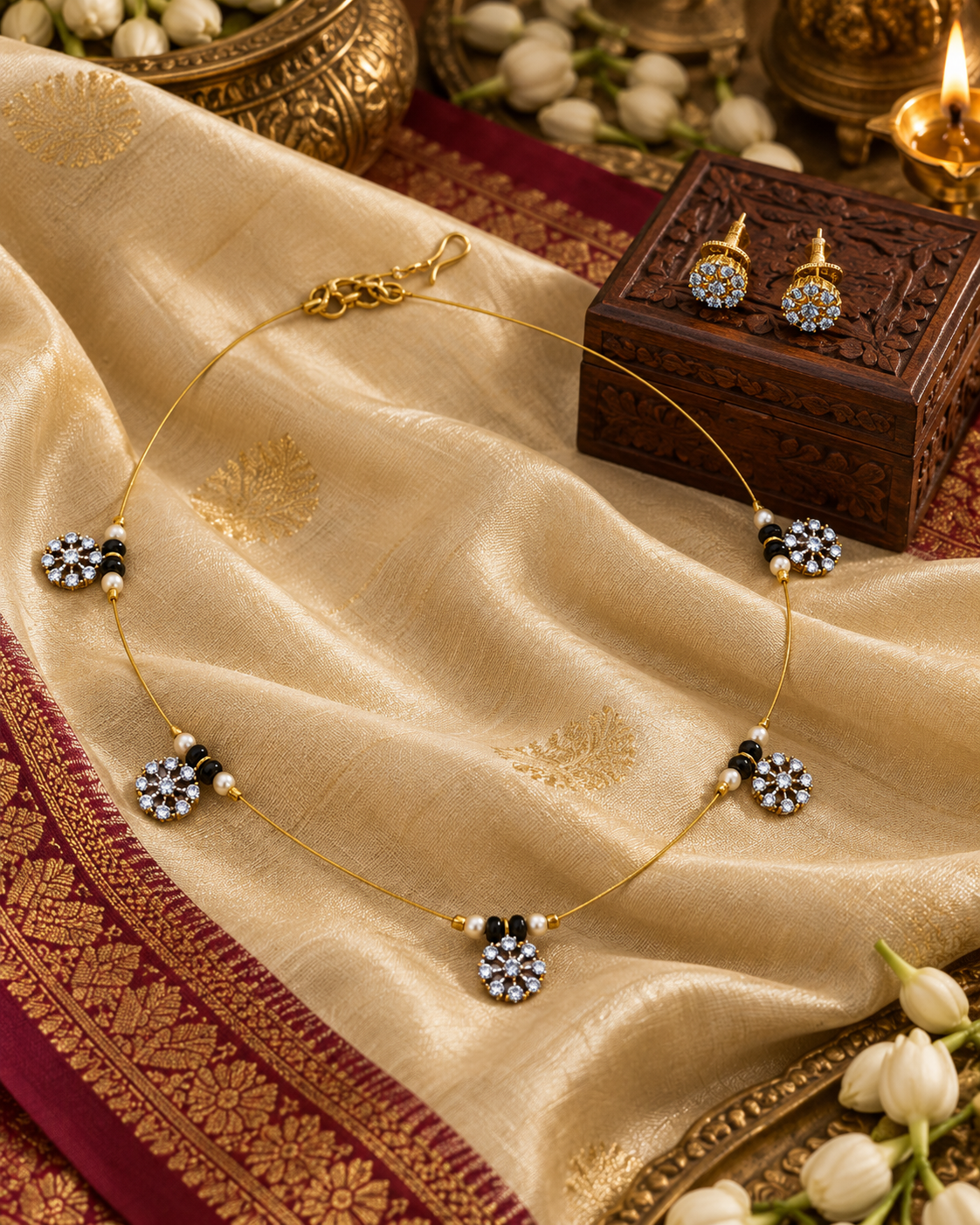 White Floral Motif Mangalsutra