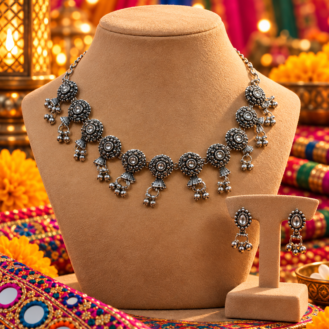 Antique Floral Round Motif Necklace Set