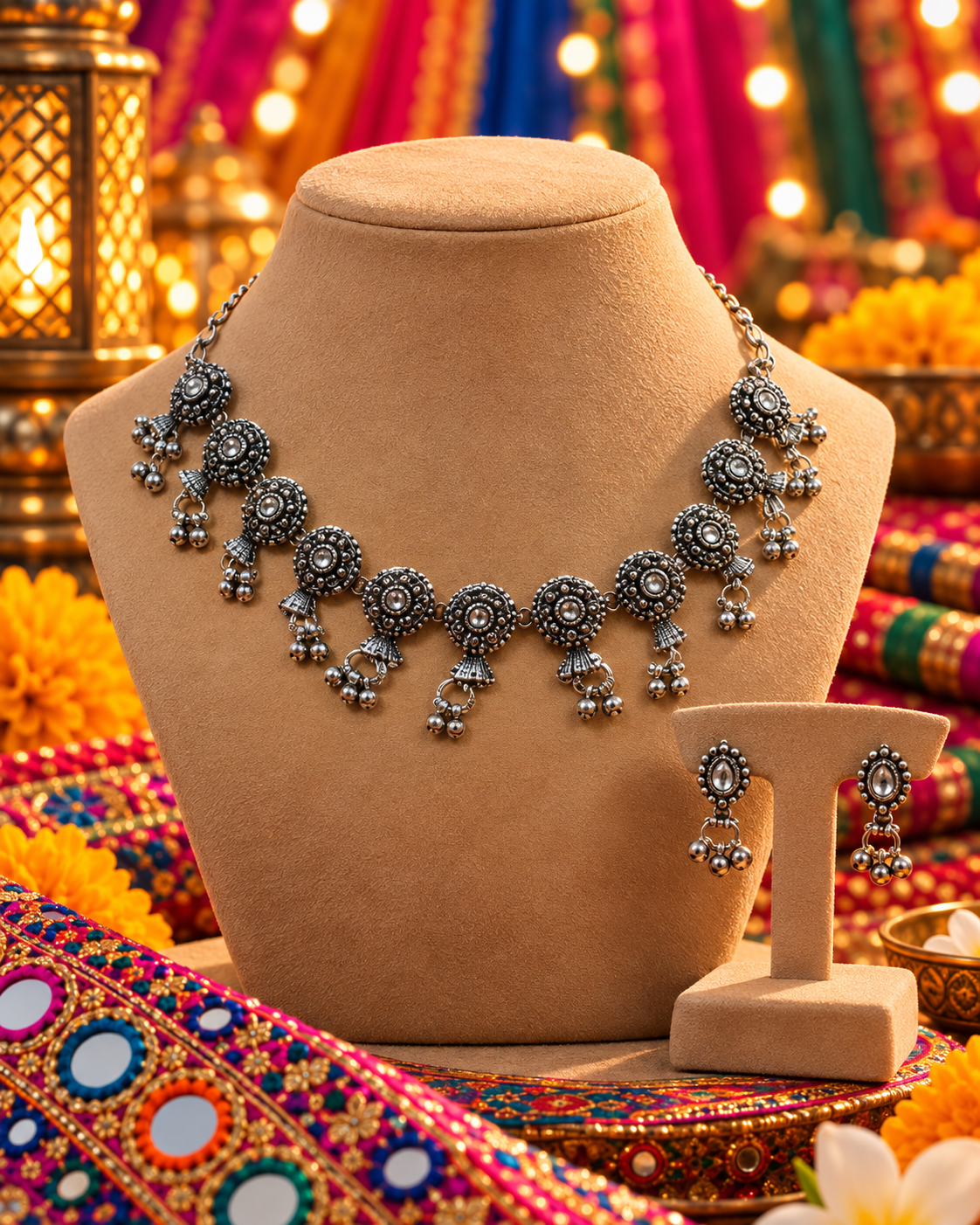 Antique Floral Round Motif Necklace Set