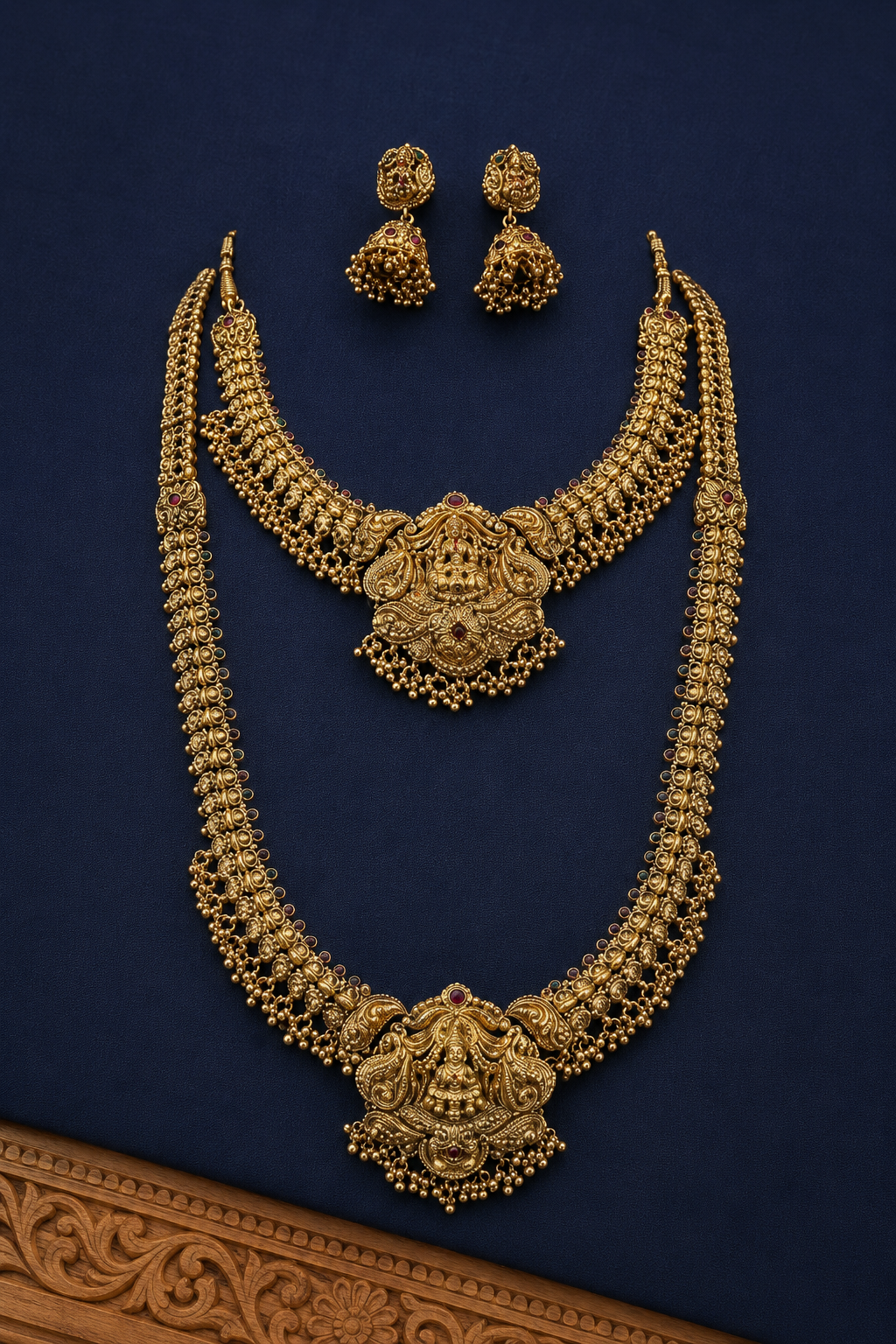 Lakshmi Devi Layered Gold Plated Necklace Set with Earrings