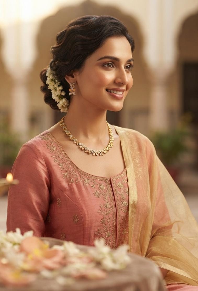 Gold and Crystal Floral Necklace Set