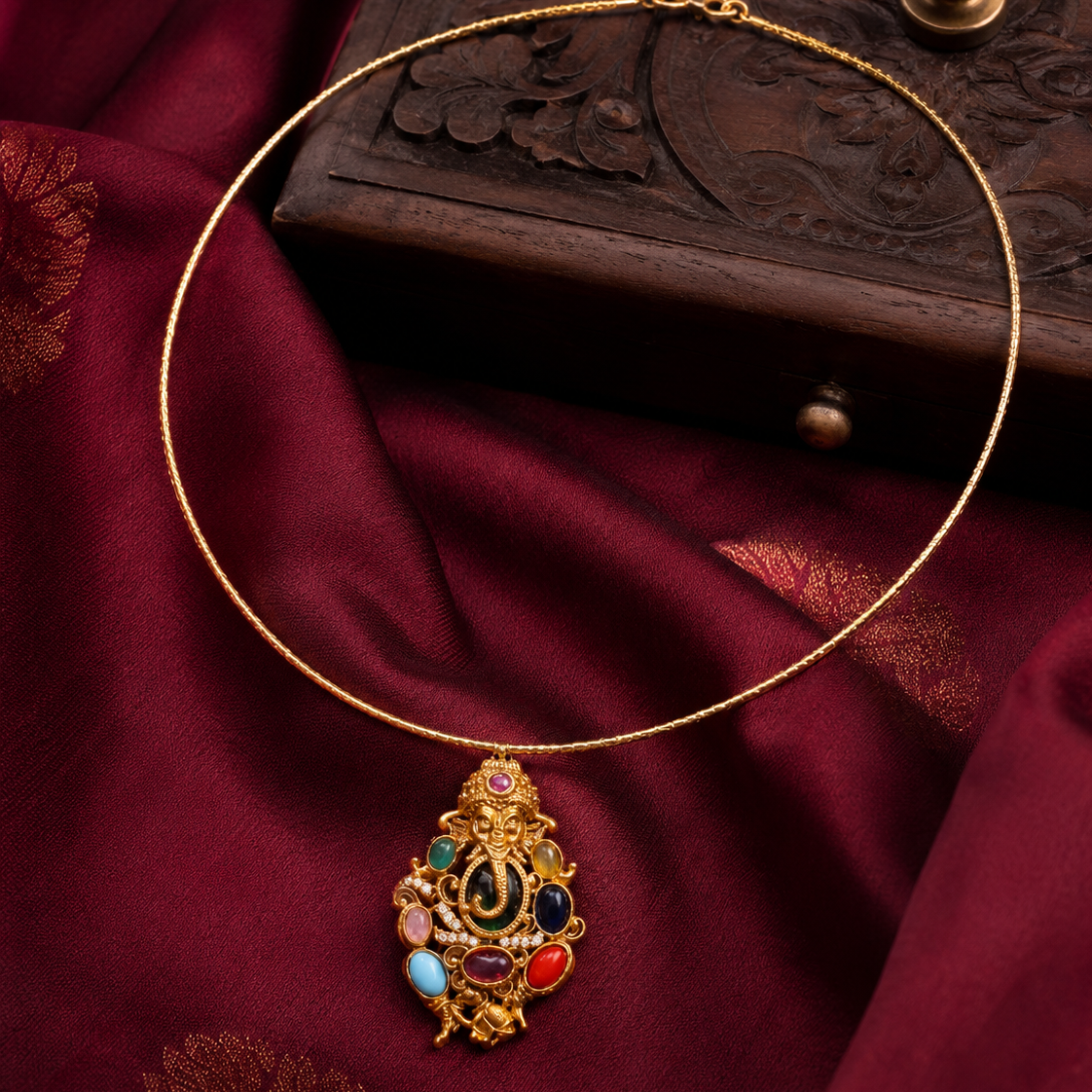 Multicolour Temple Gold Plated Pendant Necklace