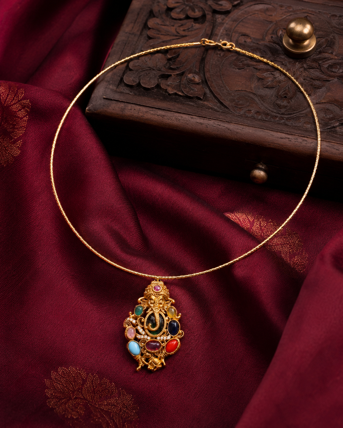 Multicolour Temple Gold Plated Pendant Necklace