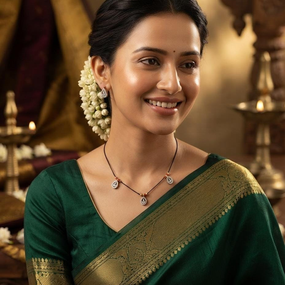 White Teardrop Black Bead Mangalsutra