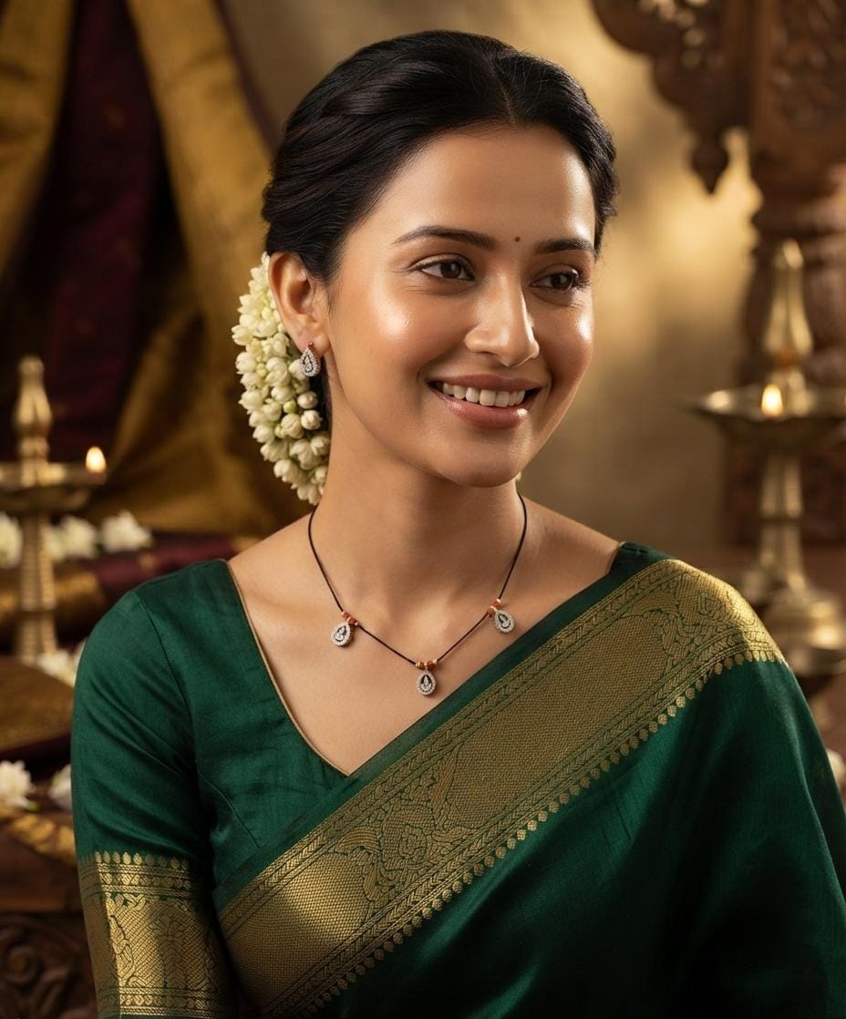 White Teardrop Black Bead Mangalsutra